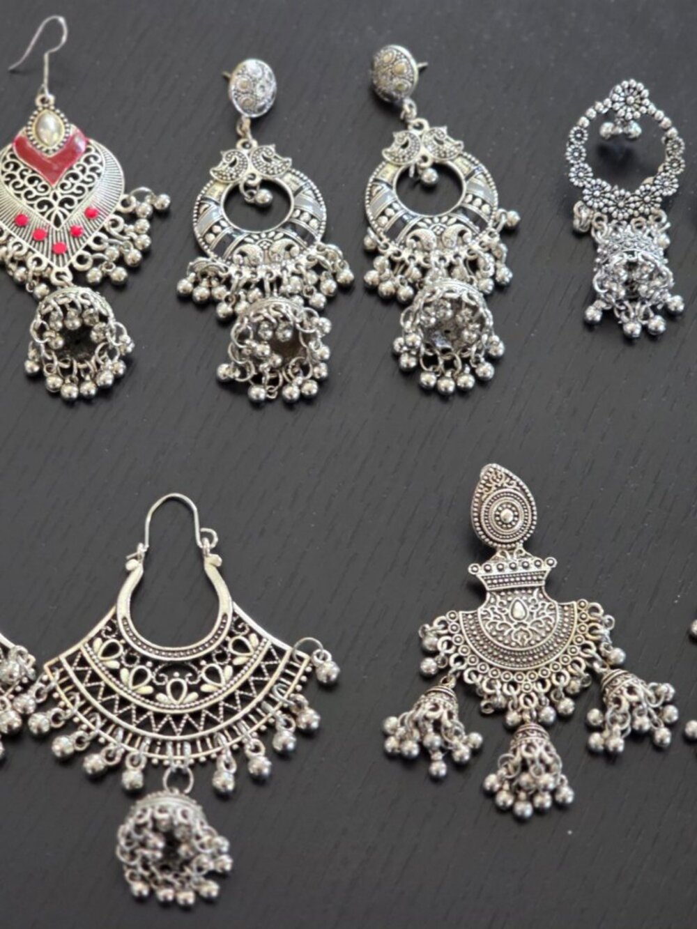 Oxidized Silver Indian Jhumka Chandelier Earrings Garba Dandiya Navratri